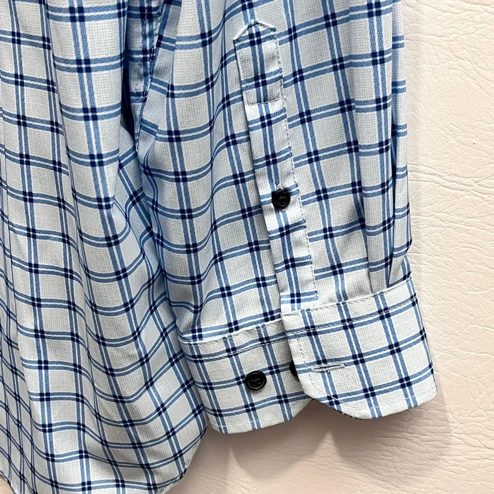 WRK Wrinkle Free Men's Blue Checkered Button Up Shirt sz 17.5